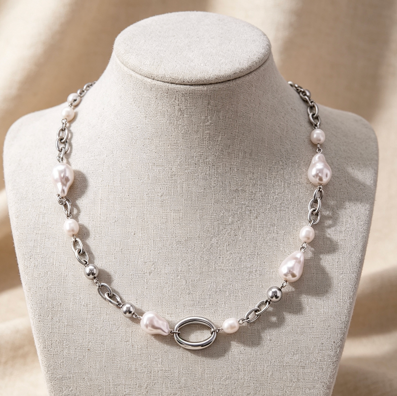 Irregular Pearl Choker Necklace – Modern Stainless Steel Elegance
