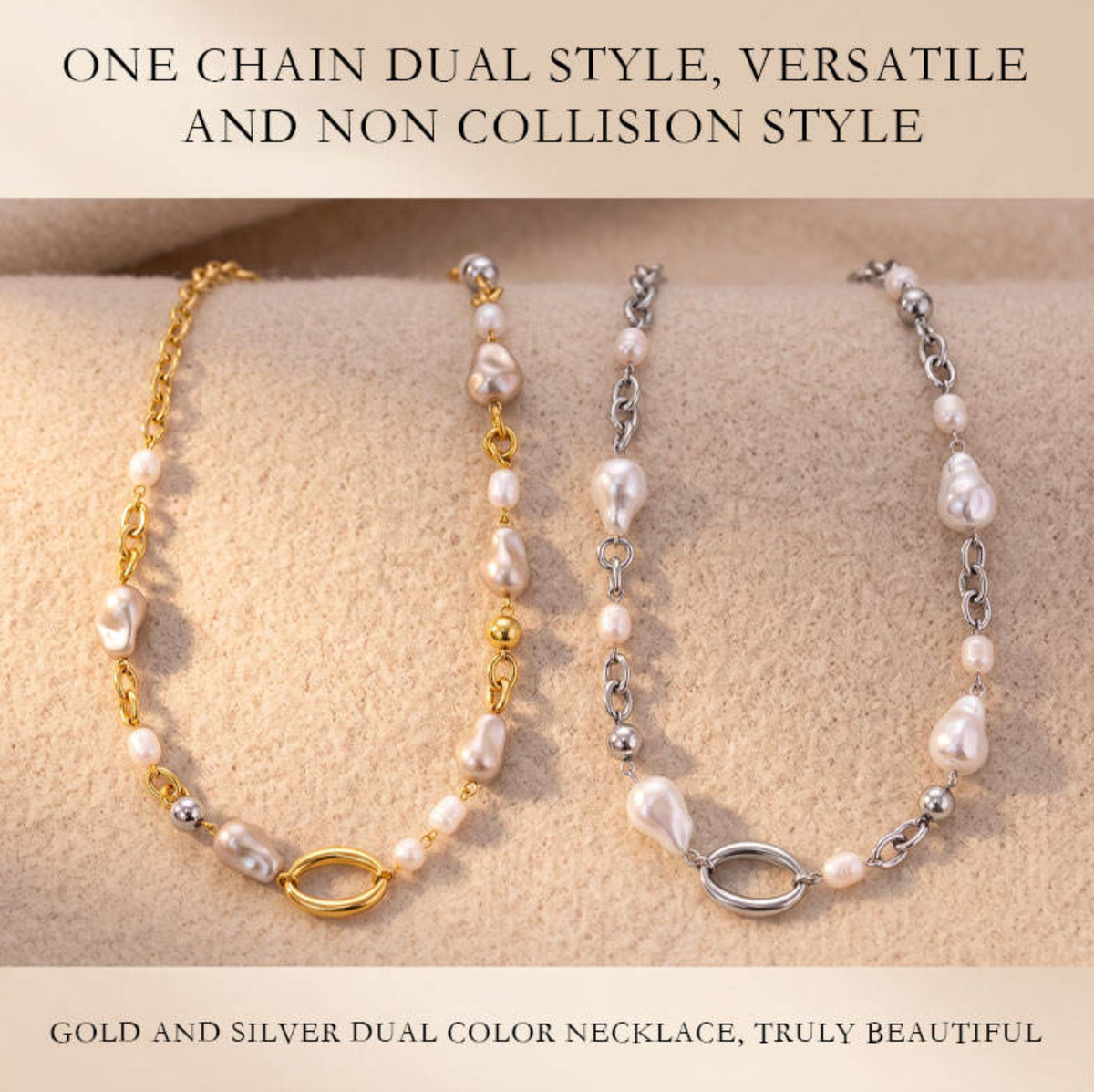 Irregular Pearl Choker Necklace – Modern Stainless Steel Elegance