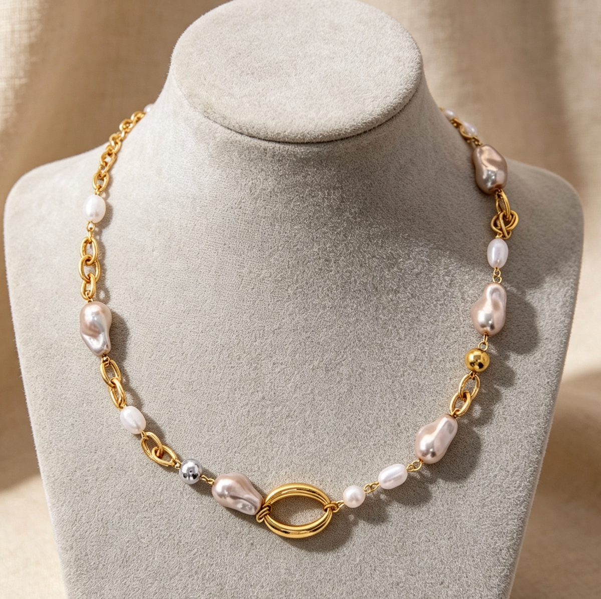 Irregular Pearl Choker Necklace – Modern Stainless Steel Elegance