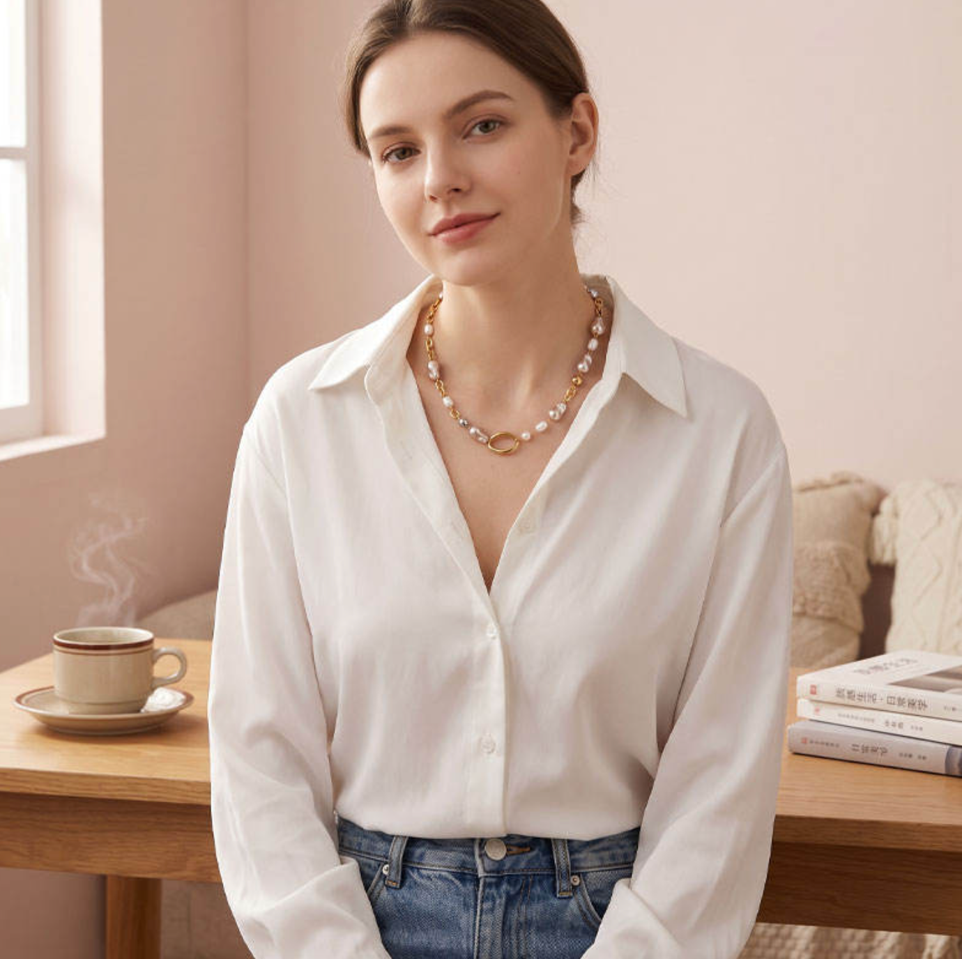 Irregular Pearl Choker Necklace – Modern Stainless Steel Elegance