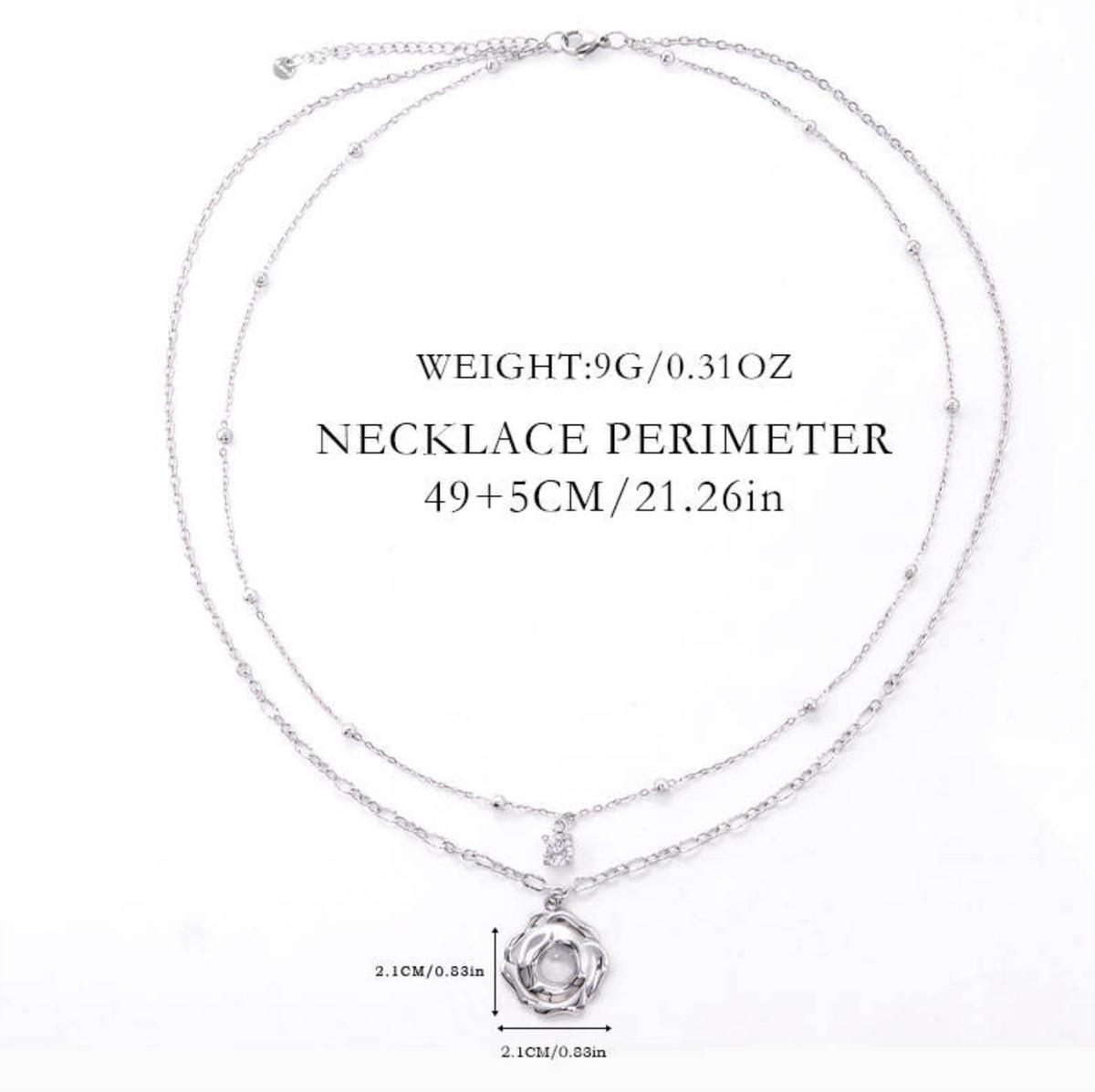 Double-Layer Rose Pearl Pendant Necklace – Romantic Elegance